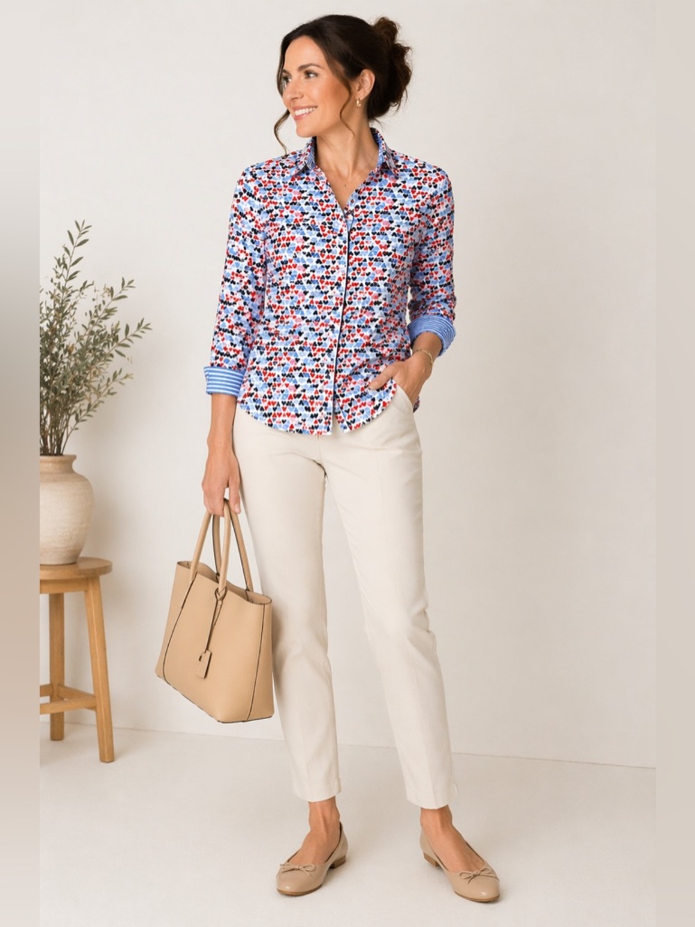 Talbots Plus  Heart Print Shirt 3XP Button Front Stretch Casual Chic top